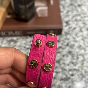 Tory Burch Pink Leather Wrap Bracelet